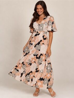 Petal & Pup Tiarni Floral Maxi Dress Puff Sleeve Belted Size Medium NWT